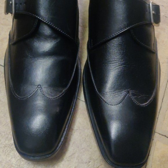 Massimo Matteo 9.5M wingtip single monk strap black made italy 7747 chisel toe - Picture 1 of 12